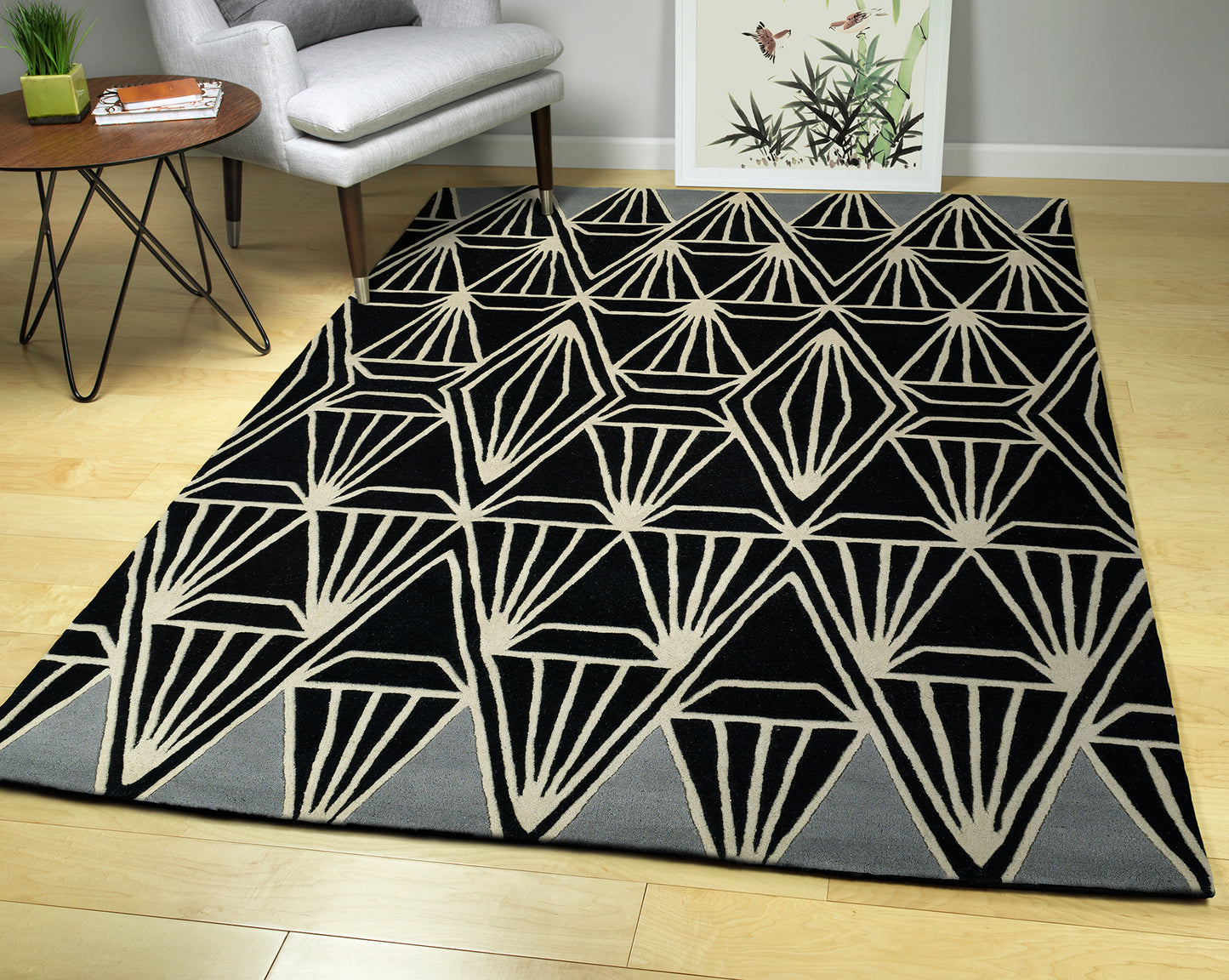 Kaleen Origami Collection  Black Throw Rug 2' x 3'