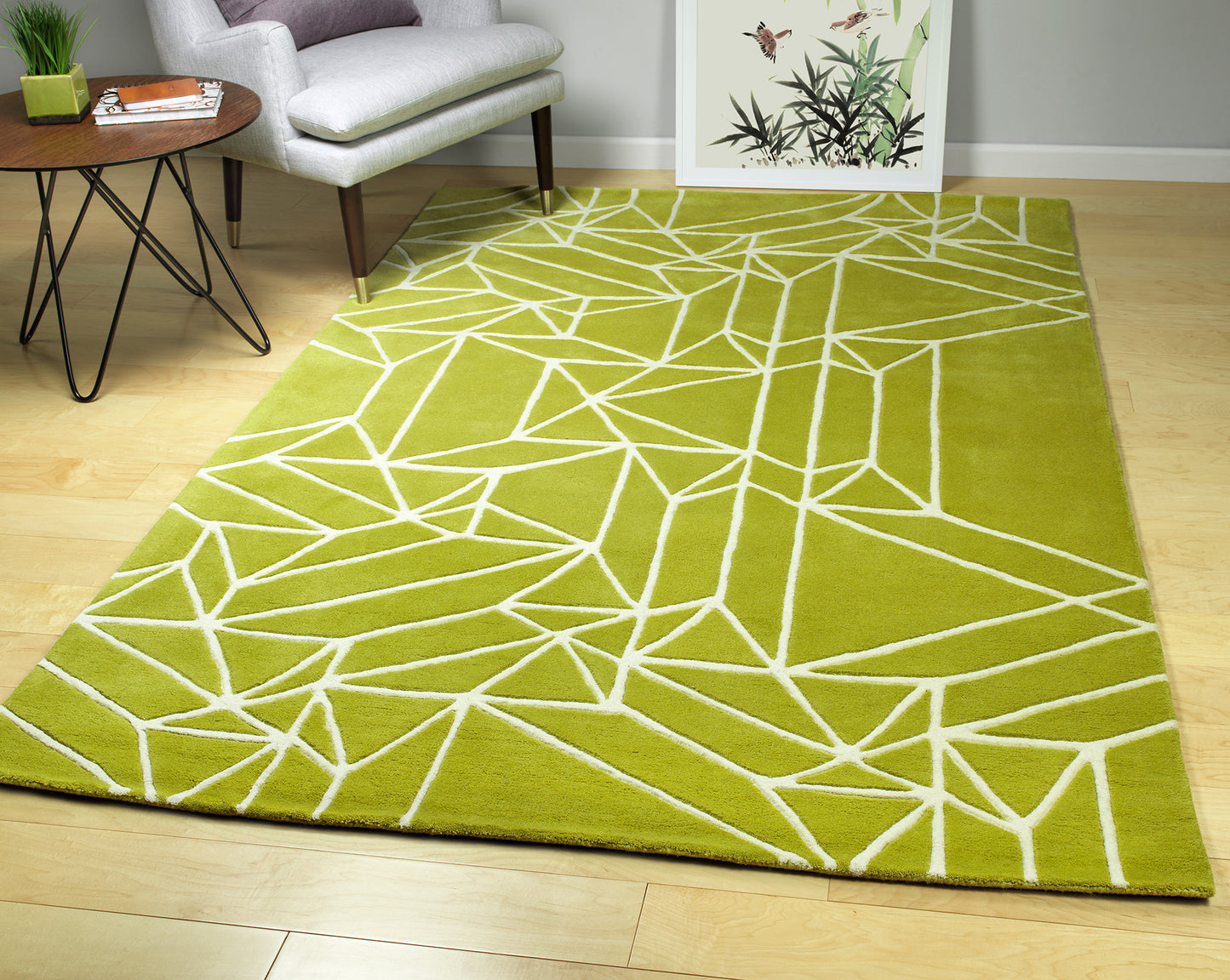 Kaleen Origami Collection Bright Lime Green Throw Rug 2' x 3'