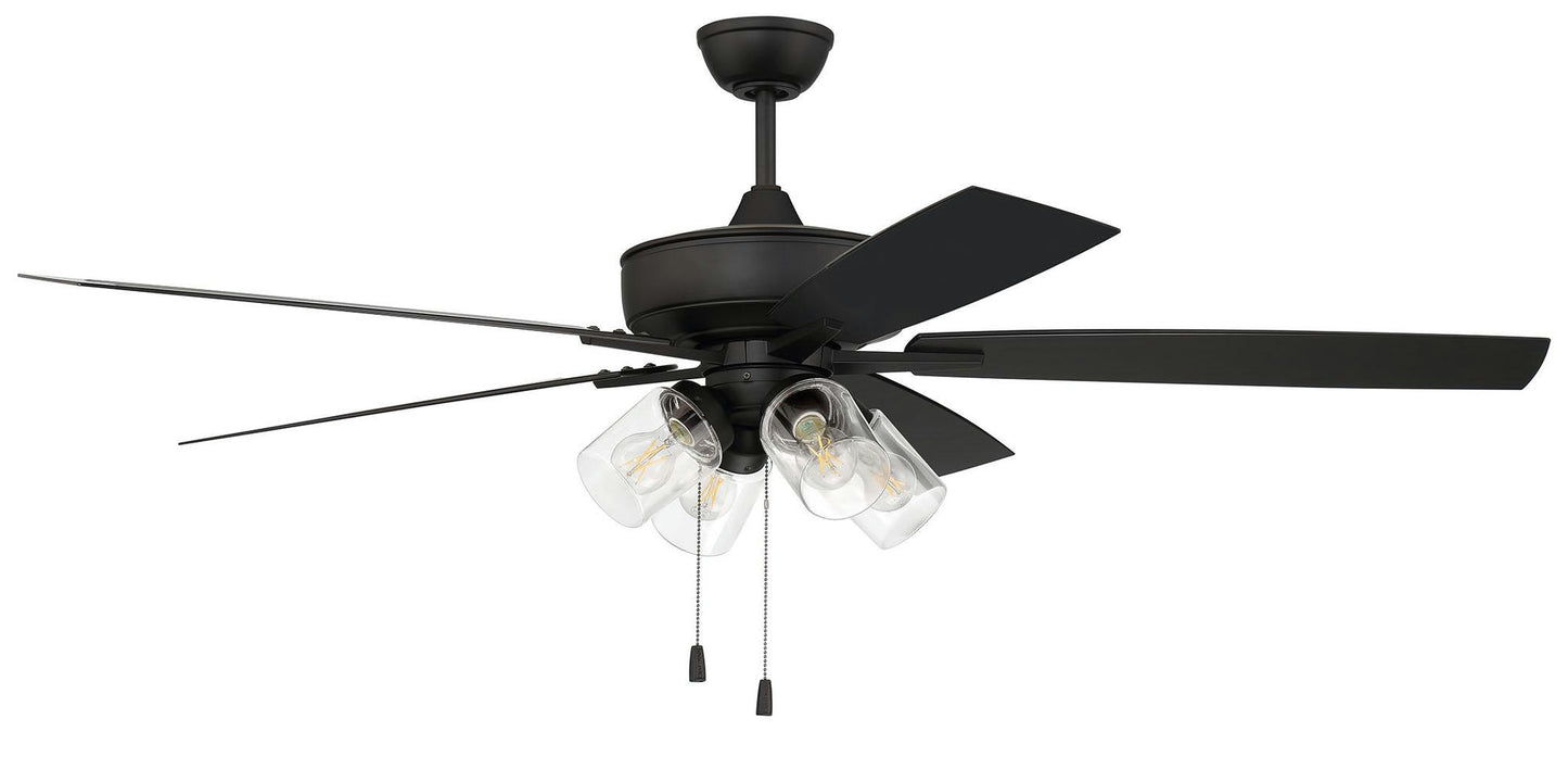 60" Outdoor Super Pro Fan with 4 Light Kit Clear Glass and Blades in Flat Black