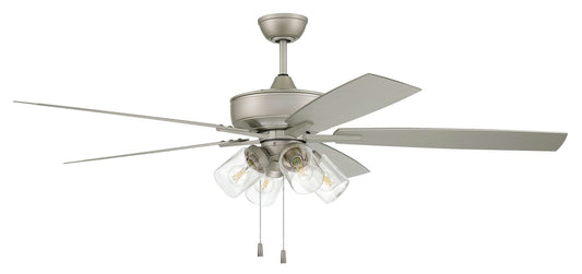 60" Outdoor Super Pro Fan w/ 4 Light Kit Clear Glass & Blades in Painted Nickel