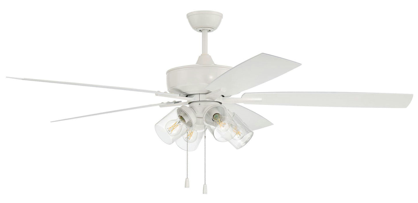 60" Outdoor Super Pro Fan wit4 4 Light Kit Clear Glass and Blades in White