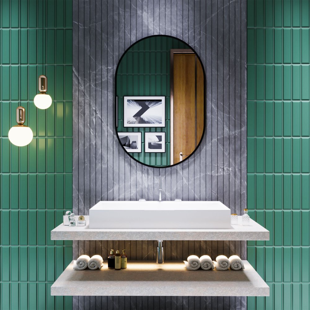 Nuova 24 in. x 36 in. Framed Oval Mirror in Matte Black