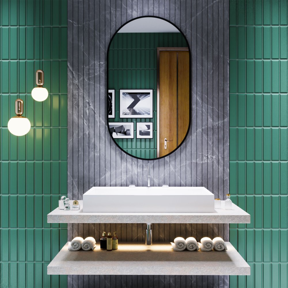 Nuova 24 in. x 42 in. Framed Oval Mirror in Matte Black