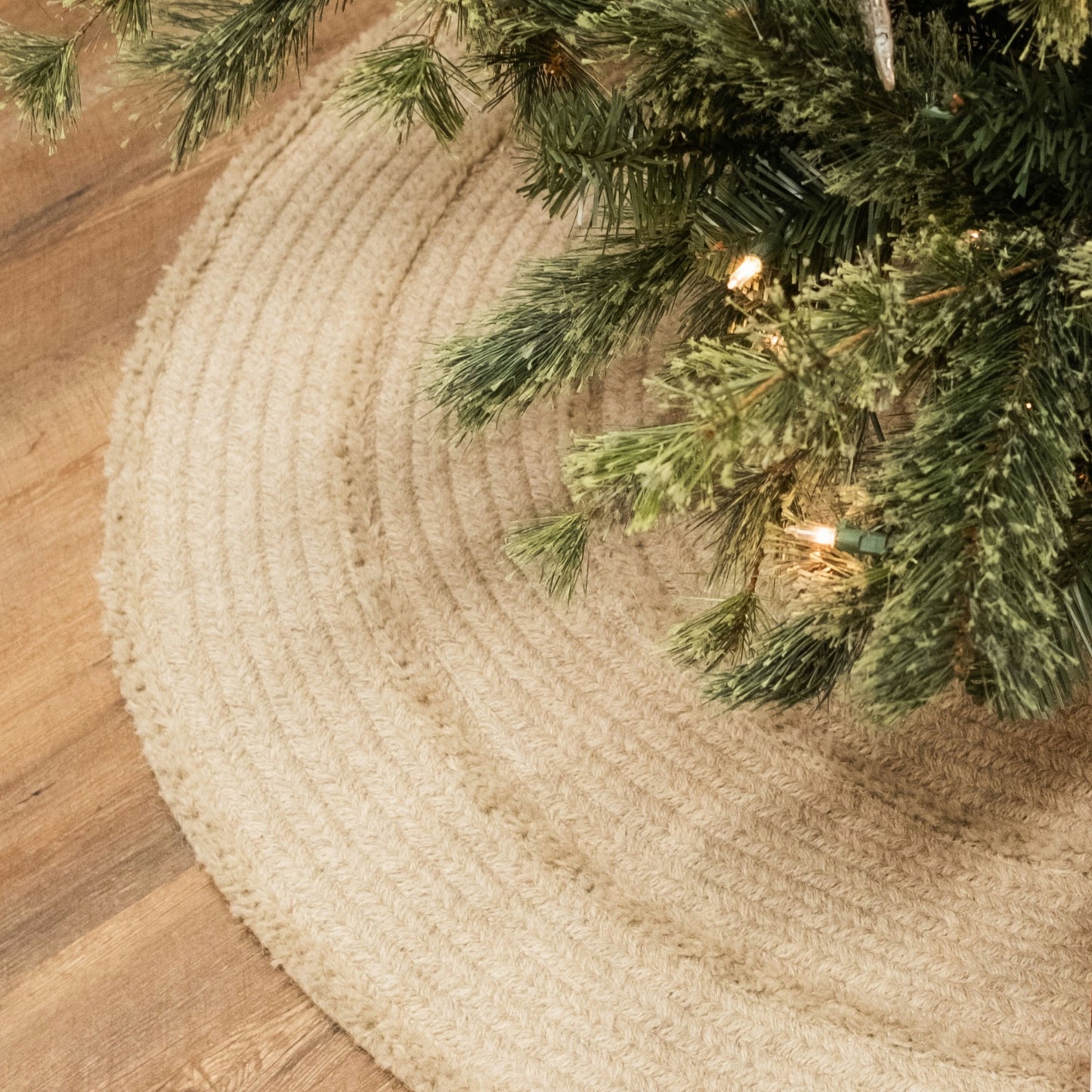 Cozy Natural Wool Stripe Holiday Tree Skirt - Beige 50â€ x 50â€