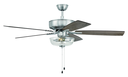 52" Pro Plus Fan with Clear Bowl Light Kit and Blades in Brushed Polished Nickel