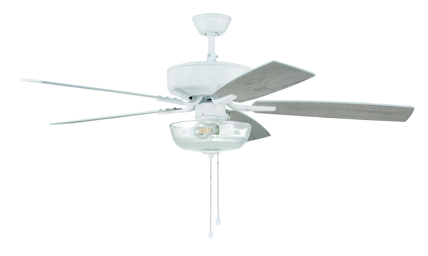 52" Pro Plus Fan with Clear Bowl Light Kit and Blades in White