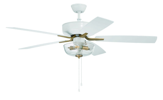 52" Pro Plus Fan w/ Bowl Light Kit White/Brass w/ rev White Oak Blades