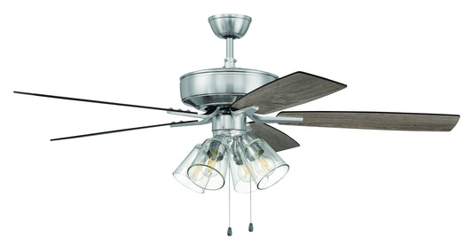 52" Pro Plus Fan w/ 4 Light Kit, Clear Glass and Blades in Polished Nickel