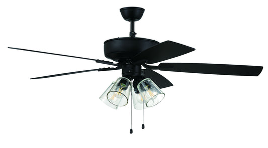 52" Pro Plus Fan with 4 Light Kit with Clear Glass and Blades in Flat Black