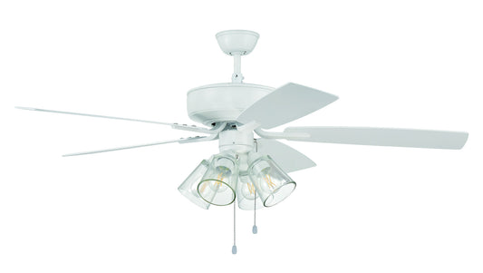 52" Pro Plus Fan with 4 Light Kit with Clear Glass and Blades in White