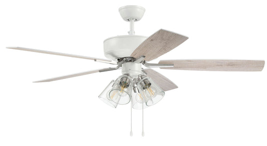 52" Pro Plus Fan w/ Clear 4 Light Kit White/Nickel, rev White Oak Blades