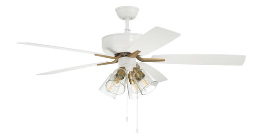 52" Pro Plus Fan w/ Clear 4 Light Kit White/Brass w/ rev White/Washed Oak Blades