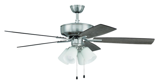 52" Pro Plus Fan w/ 4 Lt Kit, White Glass and Blades in Polished Nickel