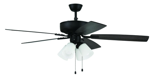 52" Pro Plus Fan with 4 Light kit with White Glass and Blades in Flat Black