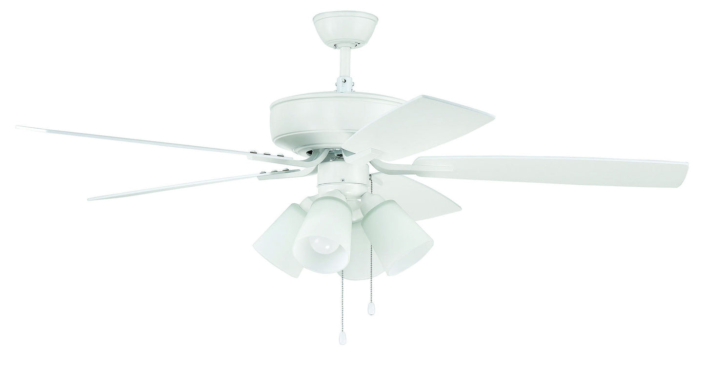52" Pro Plus Fan with 4 Light Kit with White Glass and Blades in White