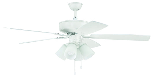52" Pro Plus Fan with 4 Light Kit with White Glass and Blades in White