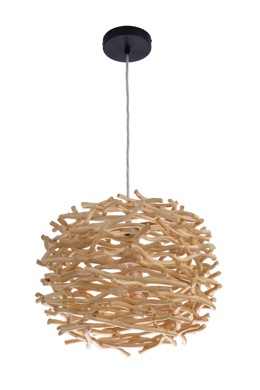 Natural Pendant 1 Light Natural Wood Woven Orb, 16.5" W x 11.88" H