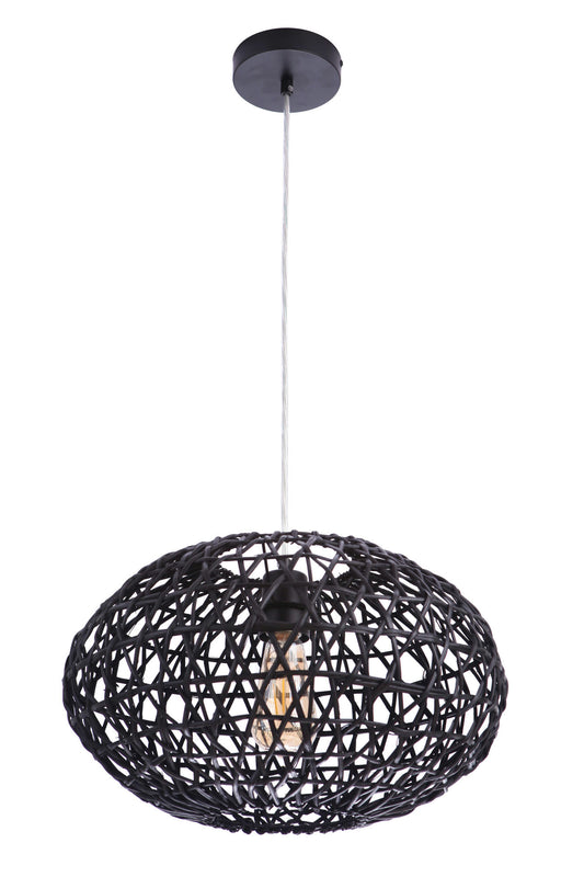Natural Pendant 1 Light Woven Black Rattan Orb, 16.5" W x 10.25" H