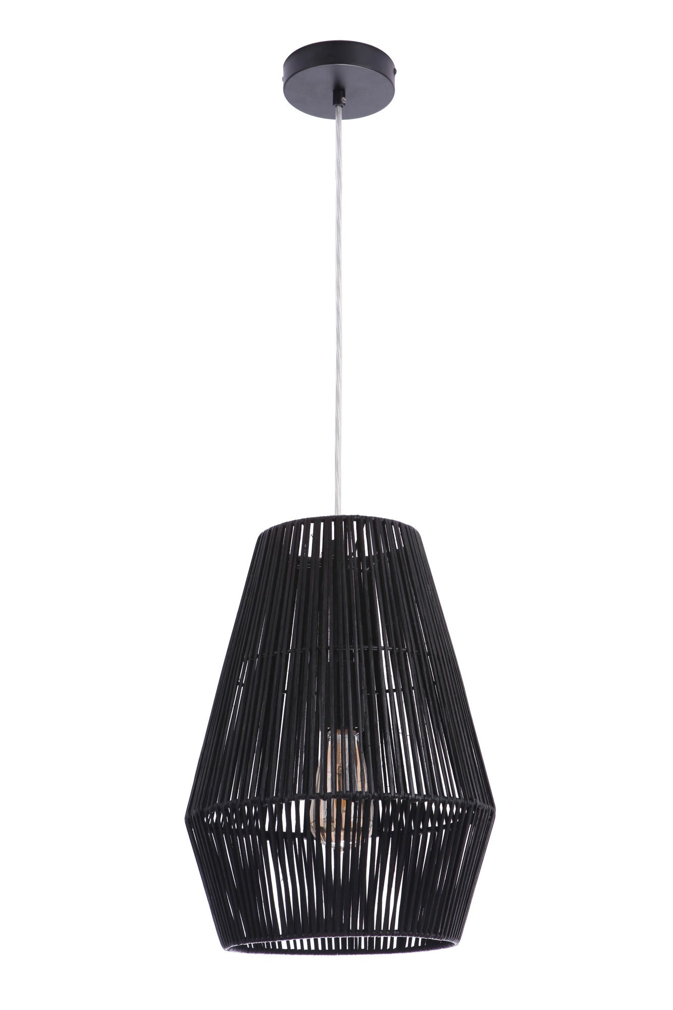 Natural Pendant 1 Light Woven Black Rattan Shade, 11.81" W x 15.75" H