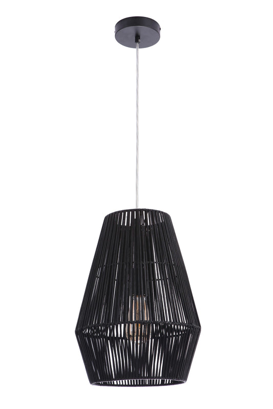 Natural Pendant 1 Light Woven Black Rattan Shade, 11.81" W x 15.75" H