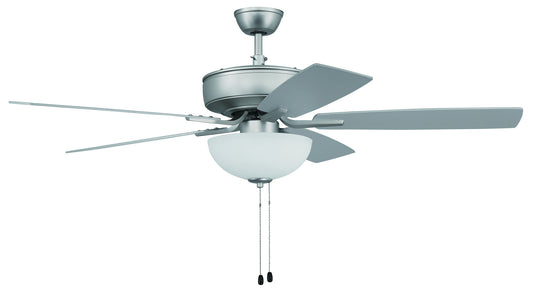52" Pro Plus Fan with White Bowl Light Kit and Blades in Brushed Satin Nickel