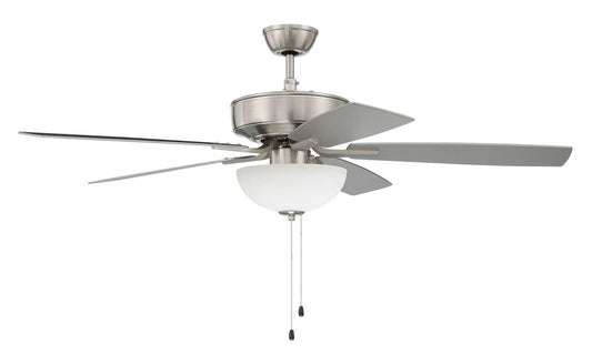 52" Pro Plus Fan w/ White Bowl Light Kit & Reversible Greywood/Nickel Blades