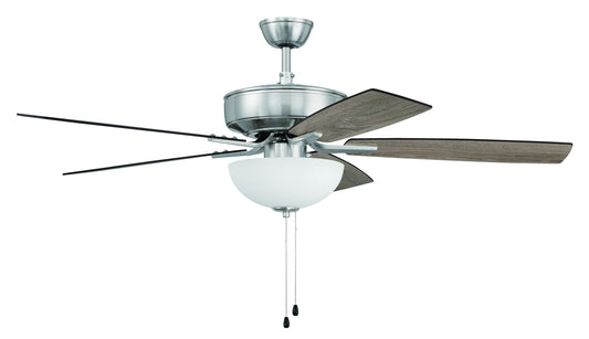 52" Pro Plus Fan with White Bowl Light Kit and Blades in Brushed Polished Nickel