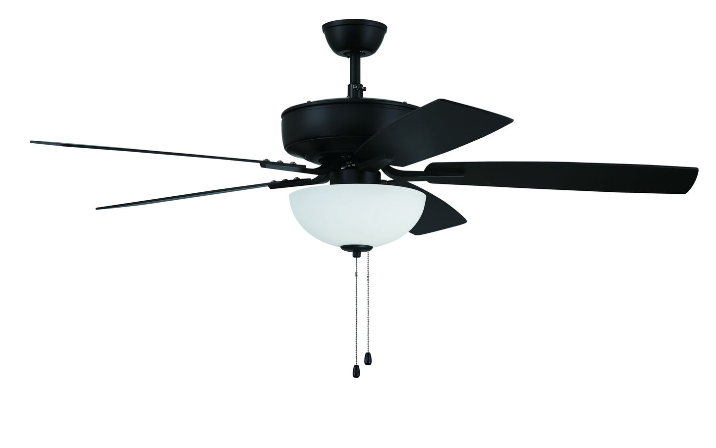 52" Pro Plus Fan with White Bowl Light Kit and Blades in Flat Black