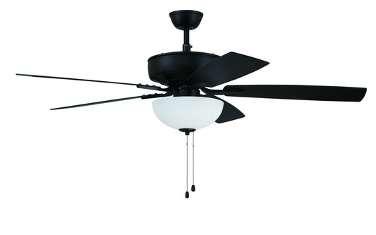 52" Pro Plus Fan with White Bowl Light Kit and Blades in Flat Black