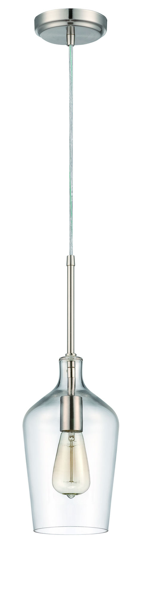 1 Light Mini Pendant with Cord in Brushed Polished Nickel