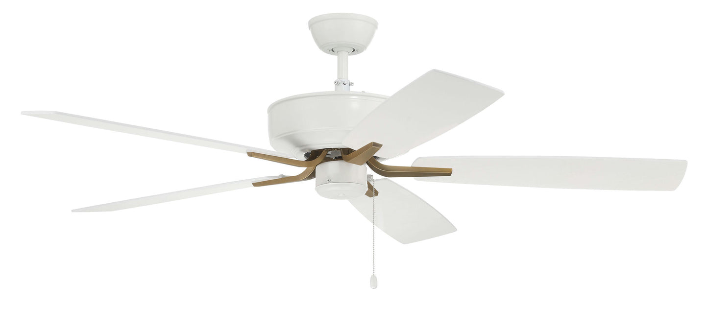 52" Pro Plus Fan in White/Satin Brass with Reversible White/Washed Oak Blades