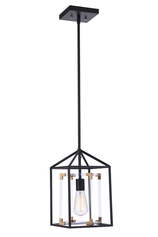 Aaron 1 Light Flat Black/Satin Brass with Acrylic Pendant, Rod Hung