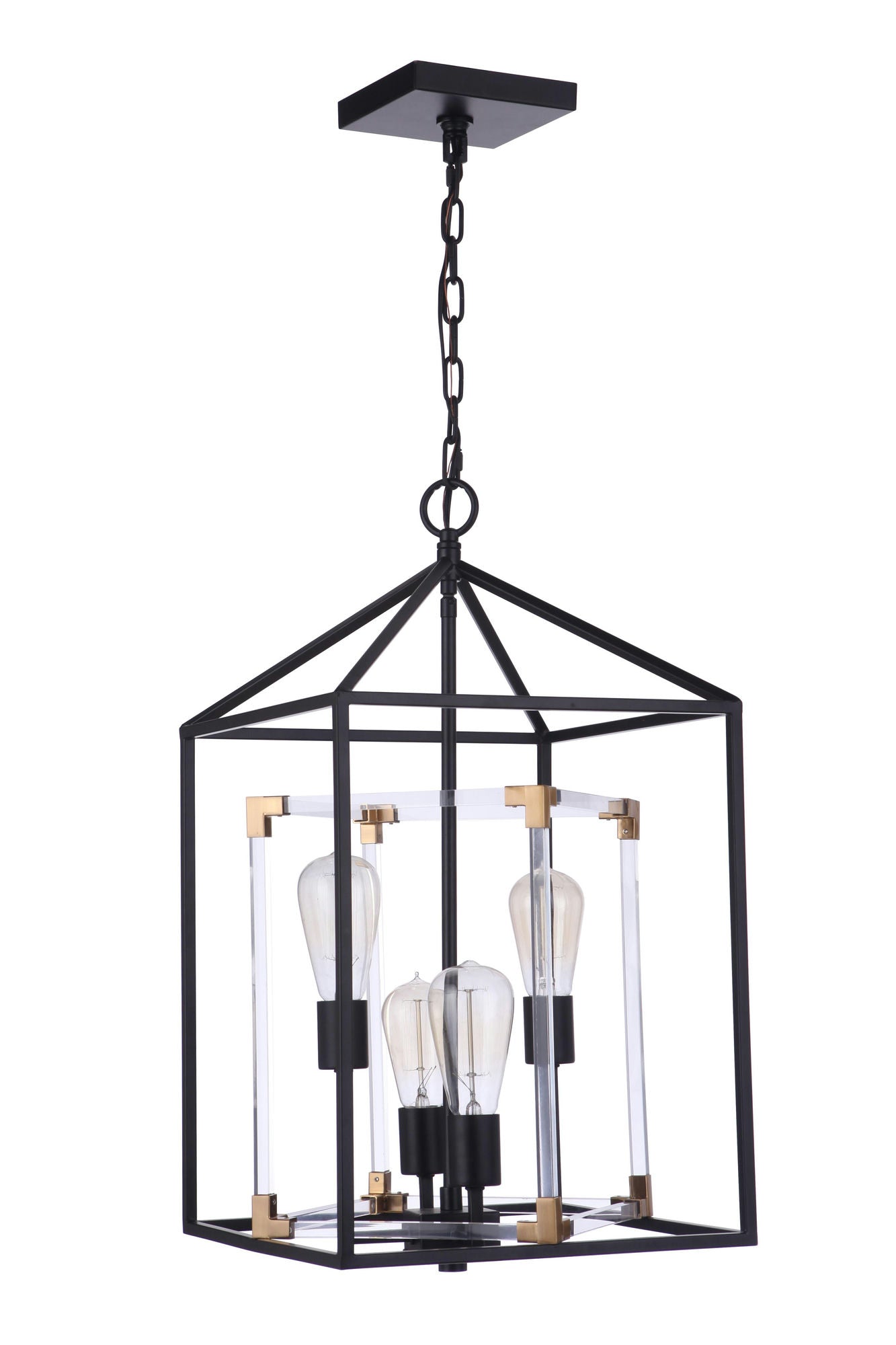 Aaron 4 Light Flat Black/Satin Brass with Acrylic Pendant, Chain Hung