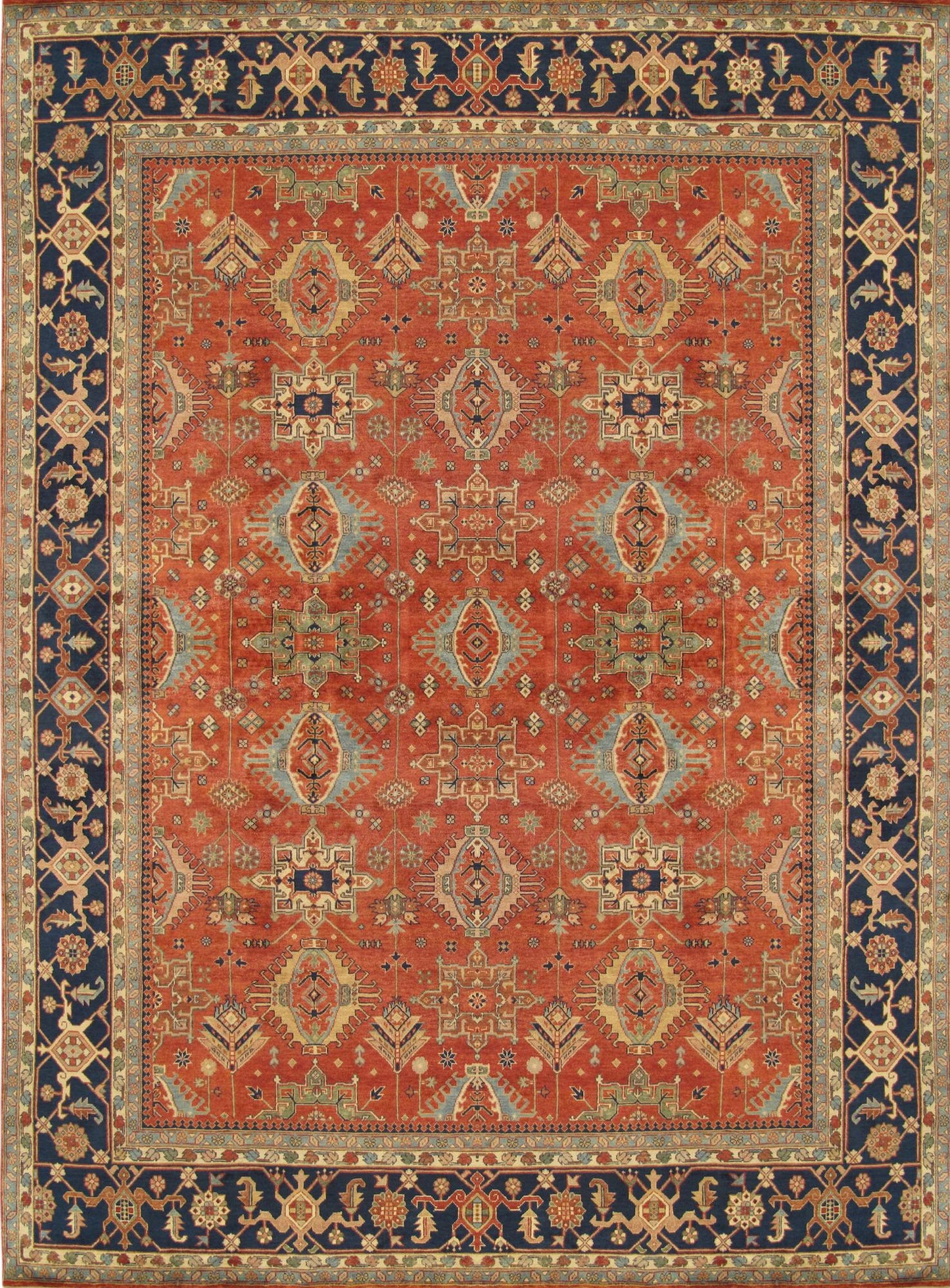 Pasargad Home Mahal Collection Hand-Knotted Rust Wool Area Rug - 9'0" X 12'1"