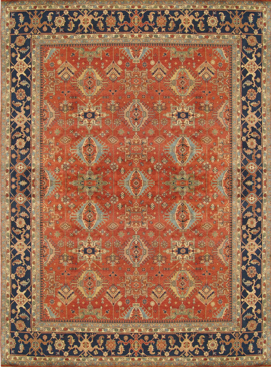 Pasargad Home Mahal Collection Hand-Knotted Rust Wool Area Rug - 9'0" X 12'1"