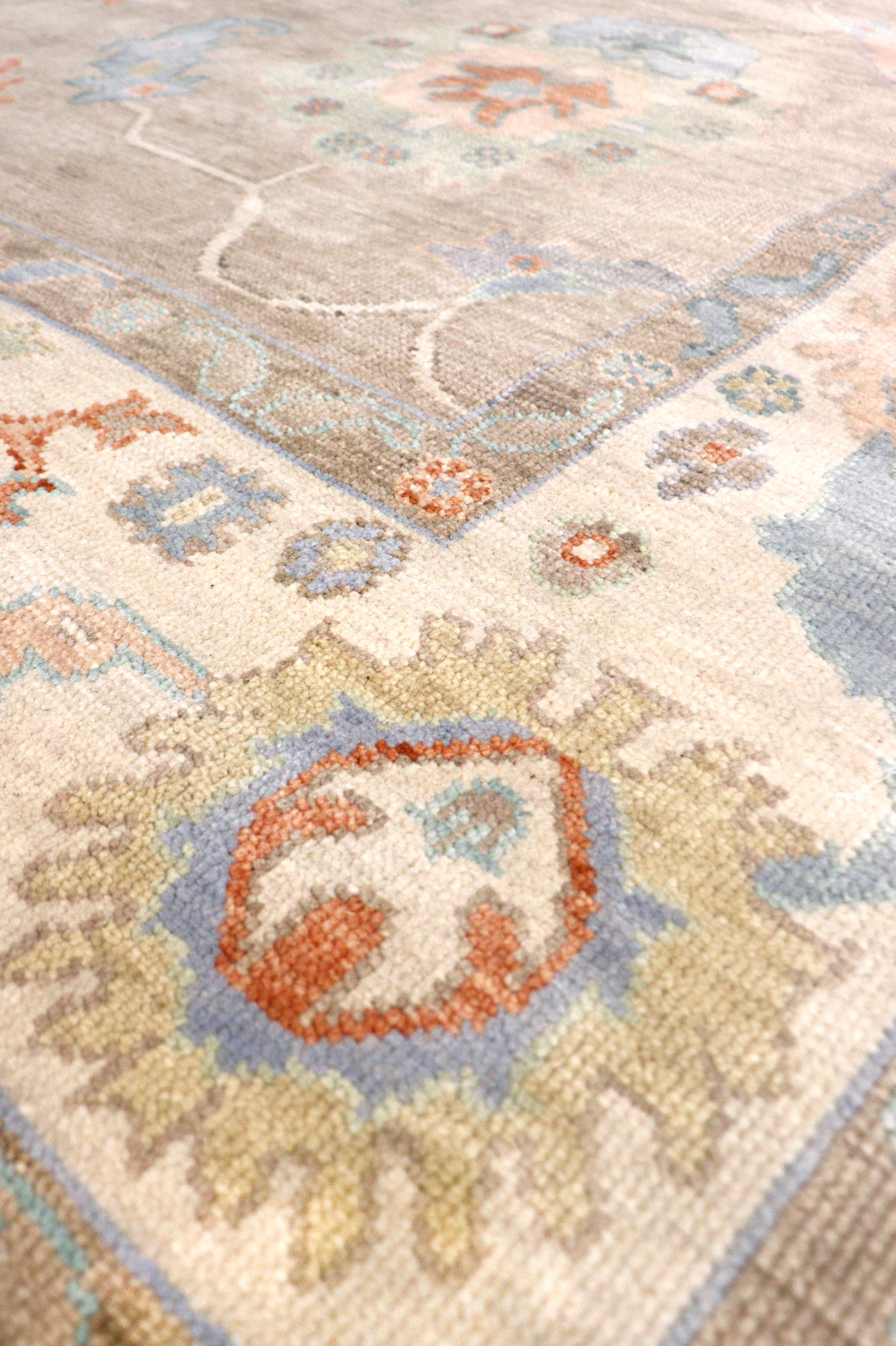 Pasargad Home Oushak Collection Beige Wool Area Rug 9'1" X 11'11"