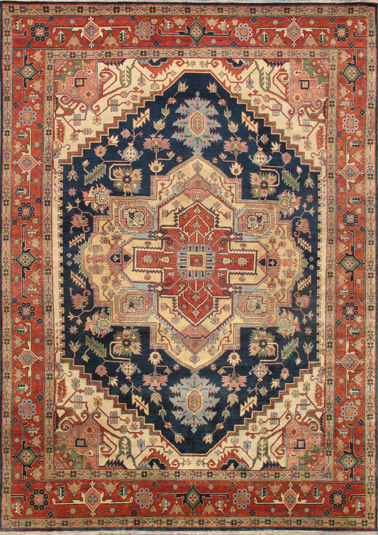 Pasargad Home Serapi Collection Hand-Knotted Navy Wool Area Rug - 8'0" X 9'11"