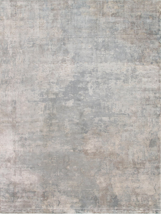 Pasargad Home Beverly Collection Silver/ Blue Bamboo Silk Area Rug 10'0" X 14'0"