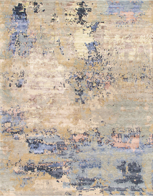 Pasargad Home Modern Collection Beige Silk & Wool Area Rug - 8'11" X 11'11"