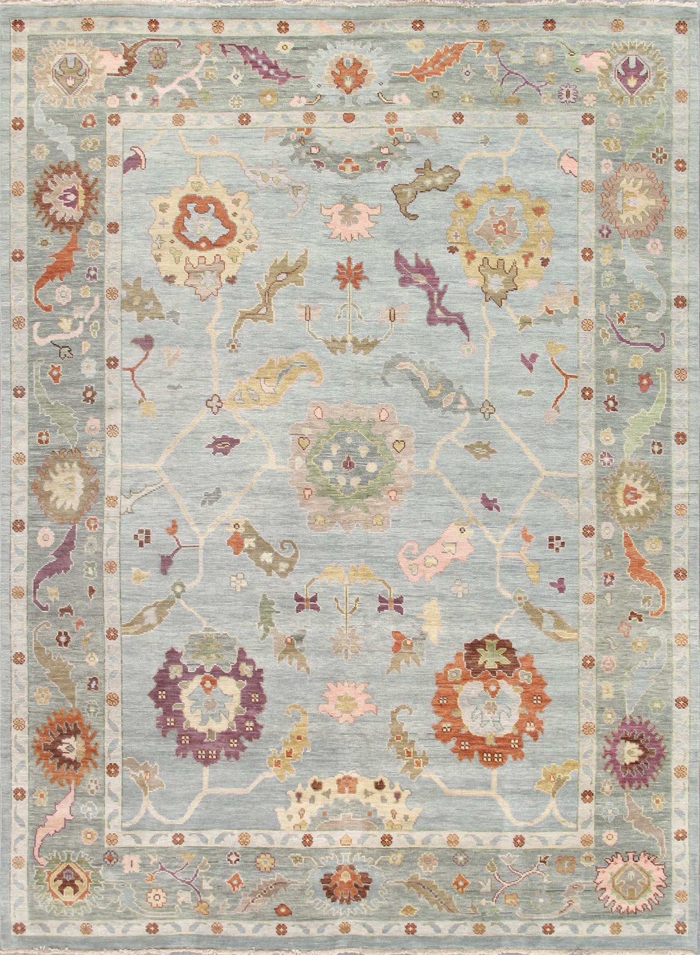 Pasargad Home Oushak Collection Hand-Knotted Blue Wool Area Rug - 9'9" X 13'8"