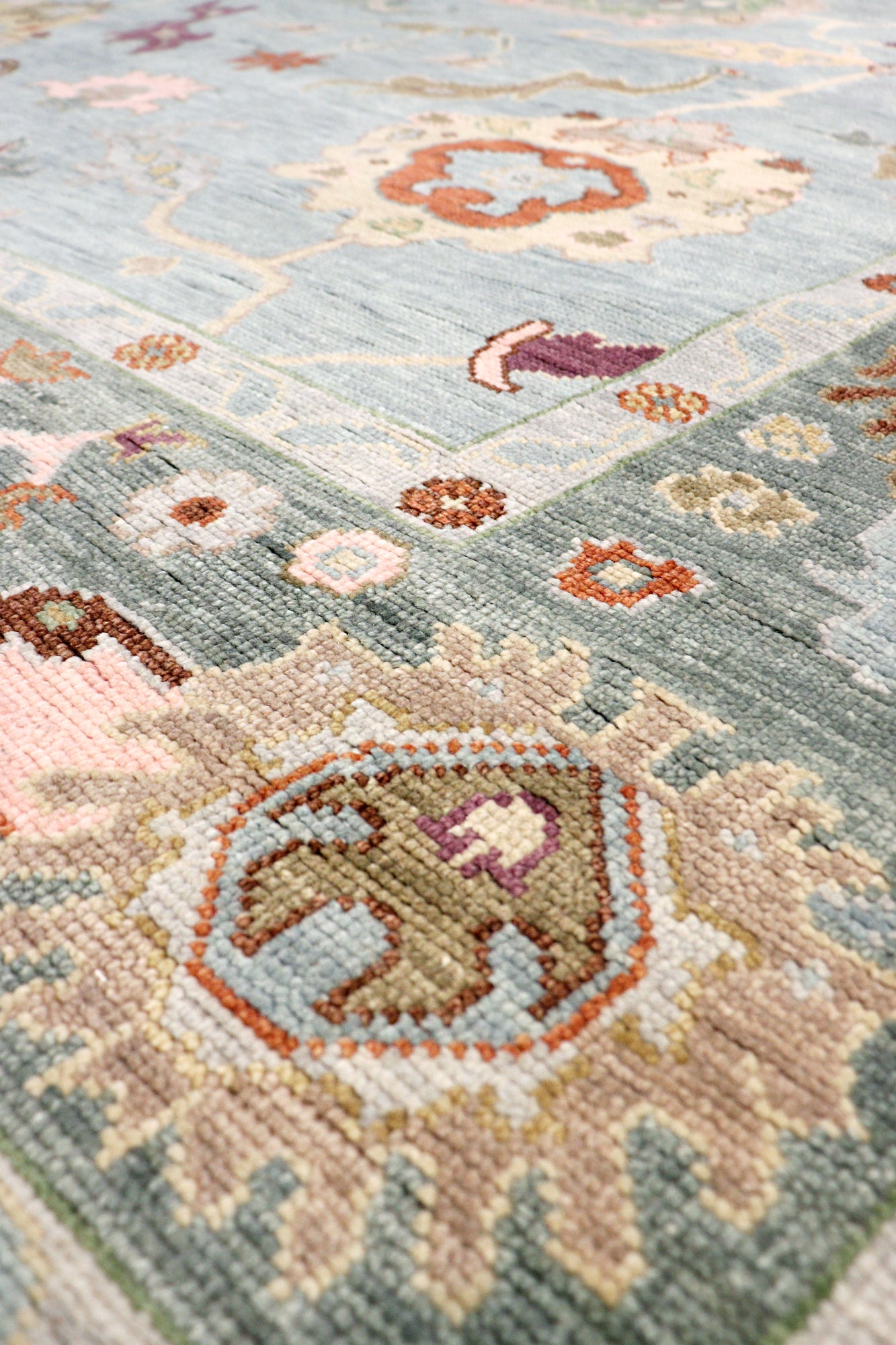 Pasargad Home Oushak Collection Hand-Knotted Blue Wool Area Rug - 9'9" X 13'8"
