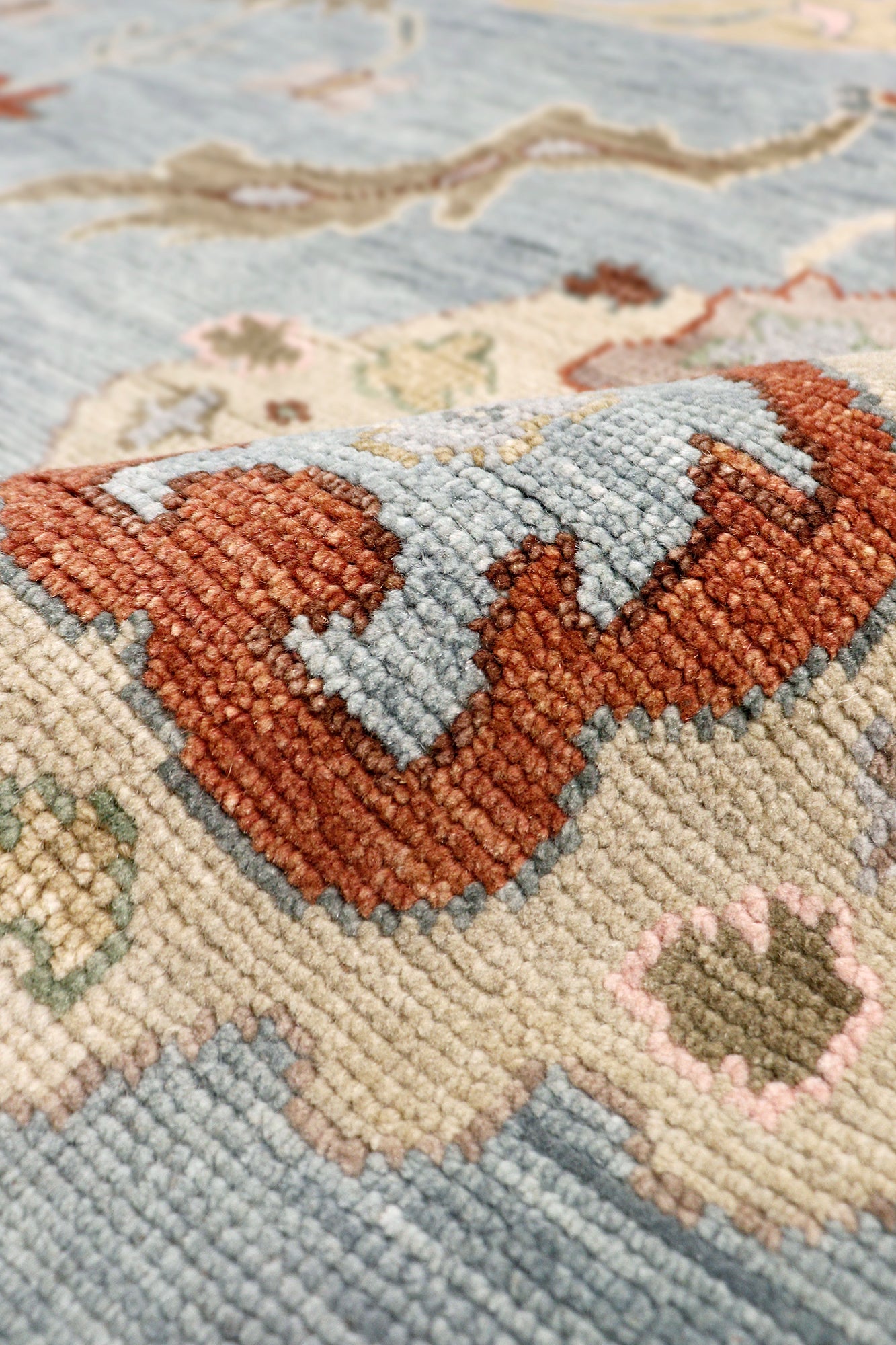 Pasargad Home Oushak Collection Hand-Knotted Blue Wool Area Rug - 9'9" X 13'8"