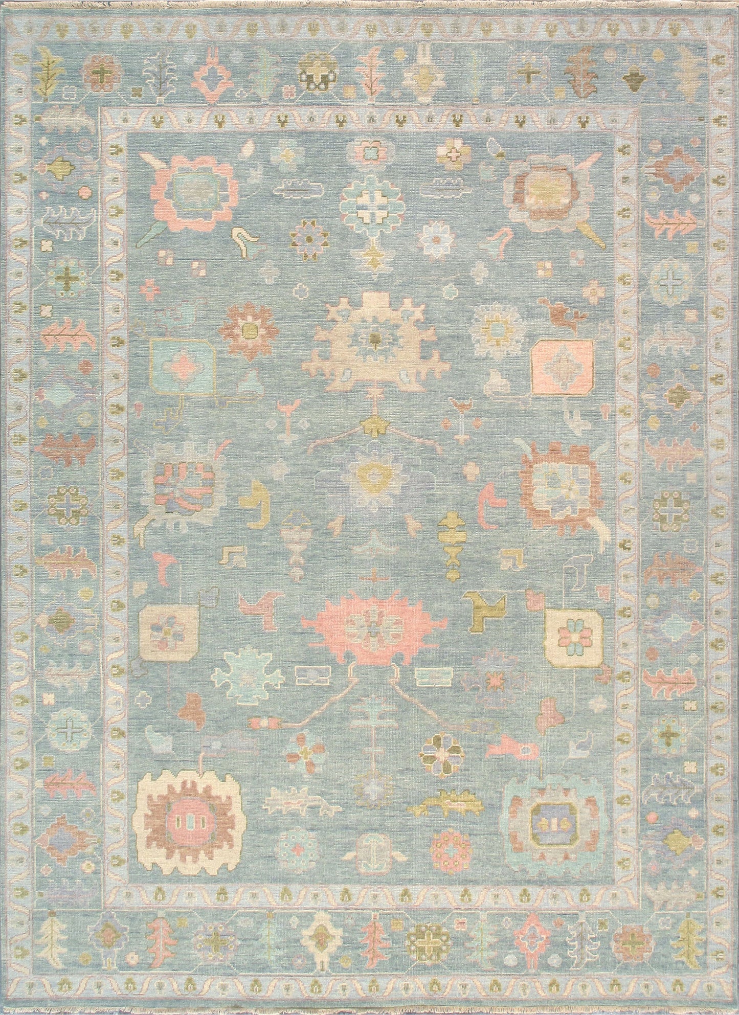 Pasargad Home Oushak Collection L. Blue Wool Area Rug - 7'11" X 10'2"