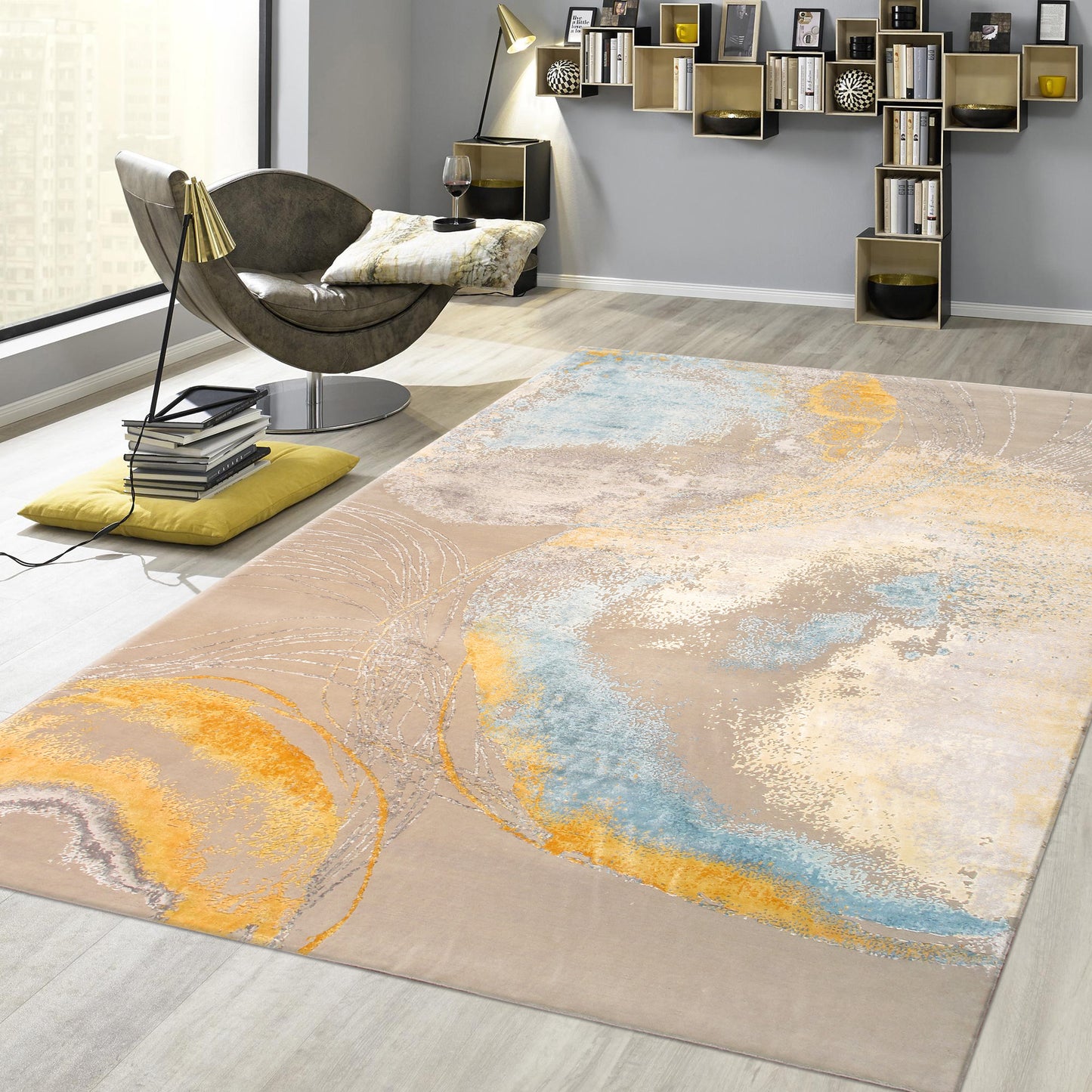 Pasargad Home Modern Collection Beige Silk & Wool Area Rug 10'2" X 14'2"