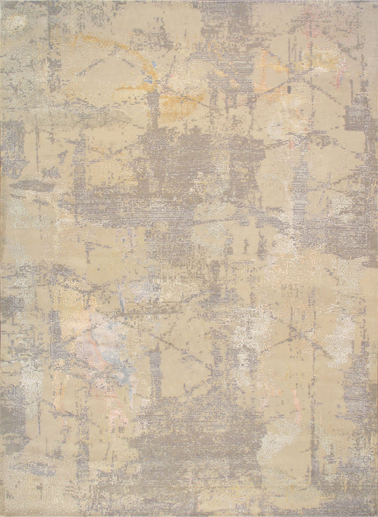 Pasargad Home Modern Collection Beige Silk & Wool Area Rug 12'6" X 15'7"