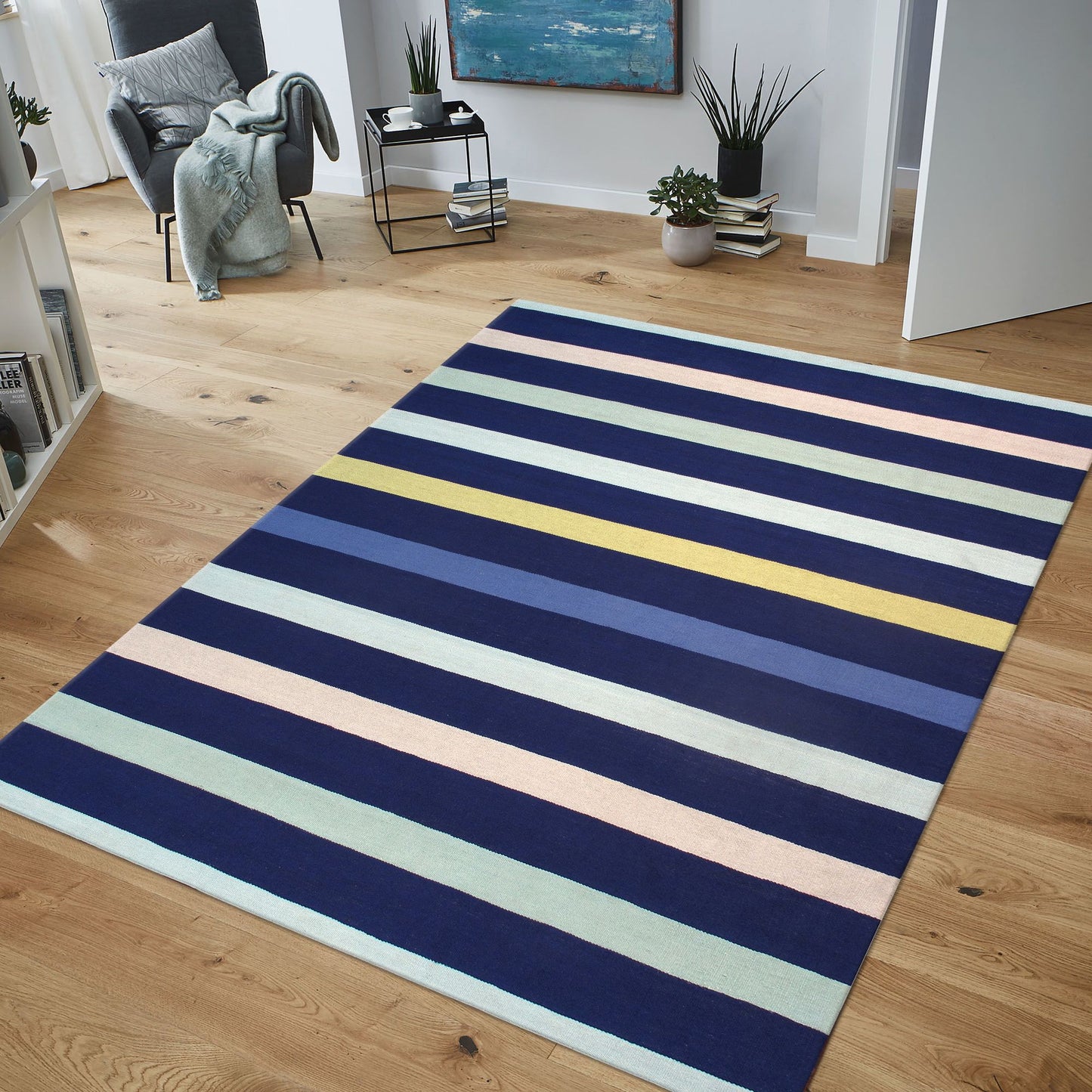 Pasargad Home Hampton Collection Blue Polypropylene Area Rug 12'0" X 15'0"