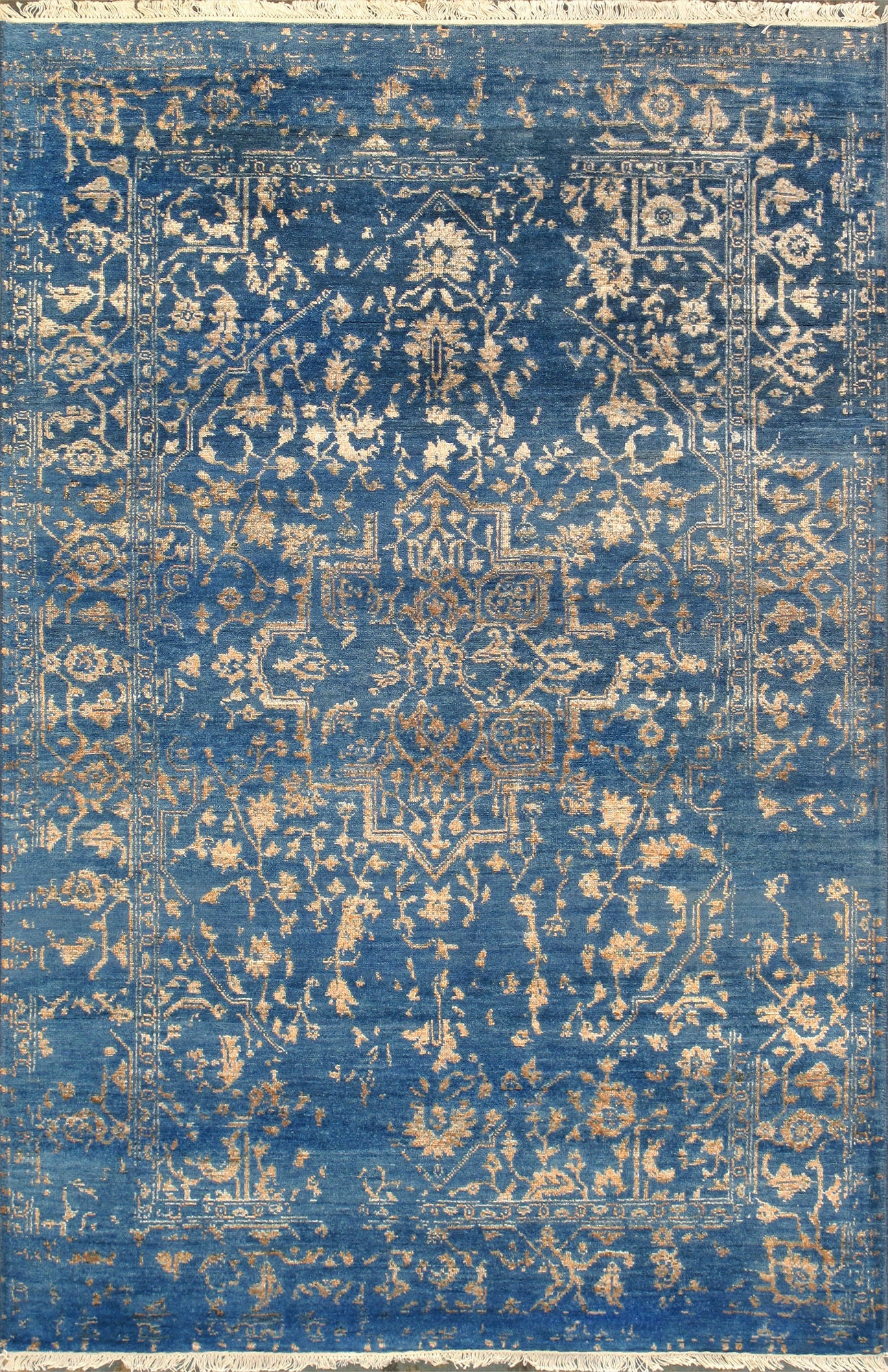 Pasargad Home Transitional Collection Blue Bamboo Silk & Wool Rug 4'1" X 6'2"