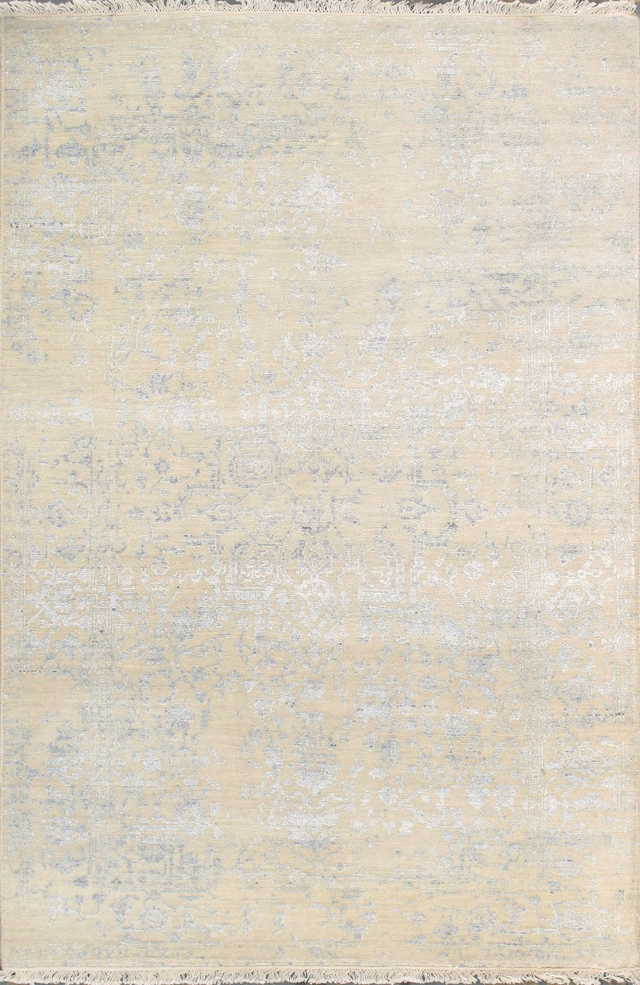 Pasargad Home Transitional Collection Ivory Bamboo Silk & Wool Rug 4'0" X 6'1"