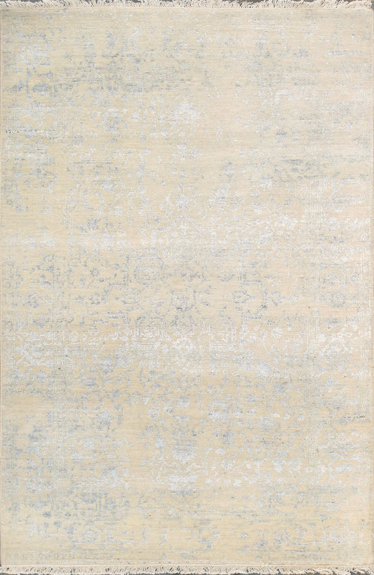 Pasargad Home Transitional Collection Ivory Bamboo Silk & Wool Rug 4'0" X 6'1"