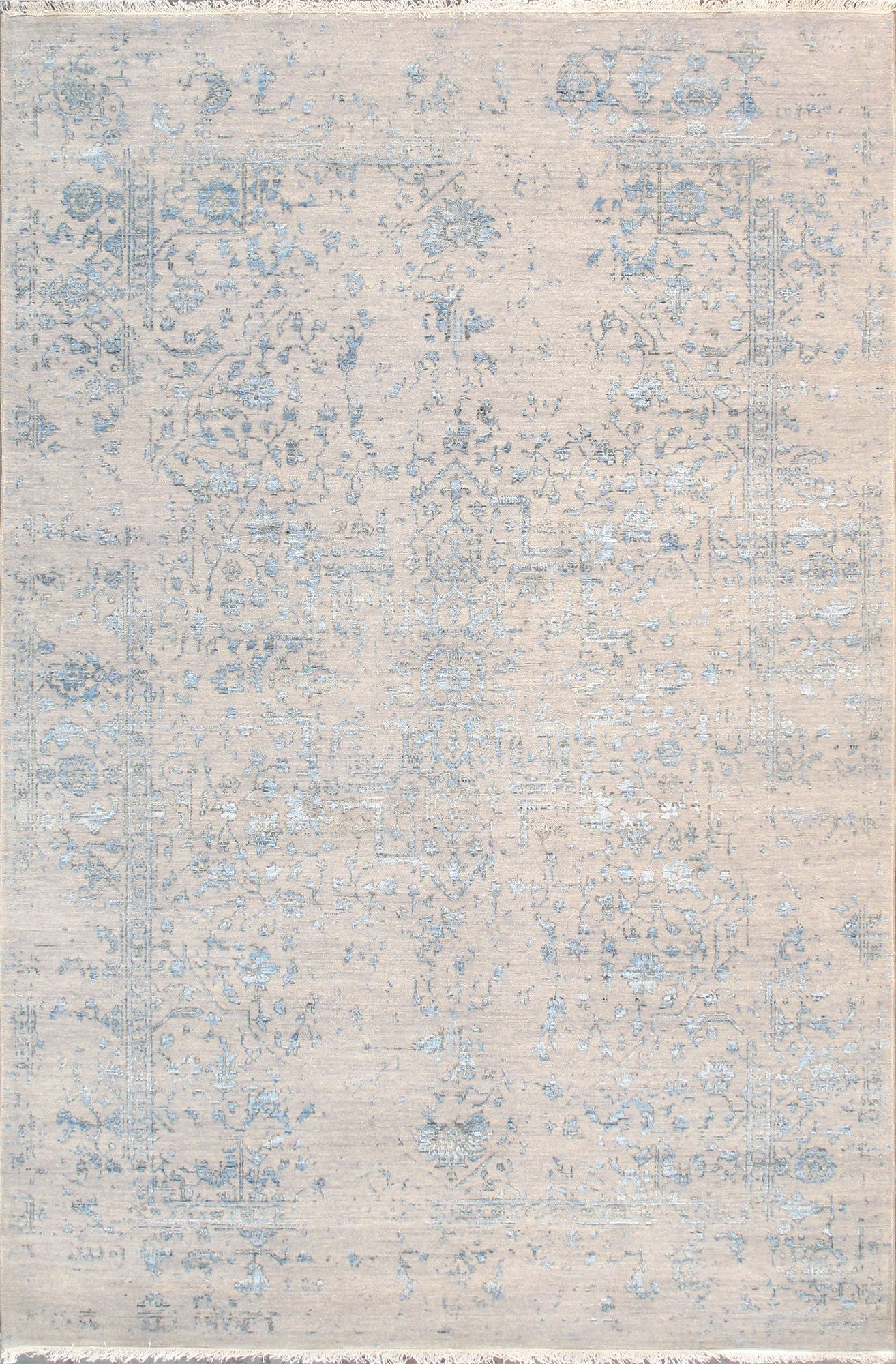 Pasargad Home Transitional Collection Silver Bamboo Silk & Wool Rug 5'11" X 9'0"
